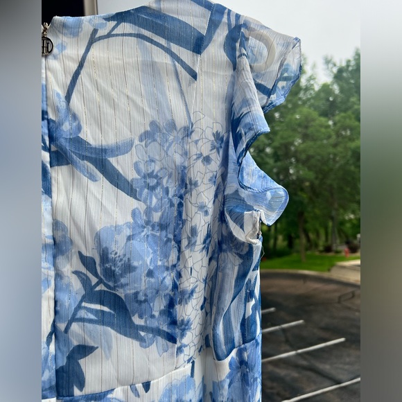 🆕 Tommy Hilfiger Blue Floral Asymmetrical Ruffle Midi Dress – Size 12 - Picture 9 of 15